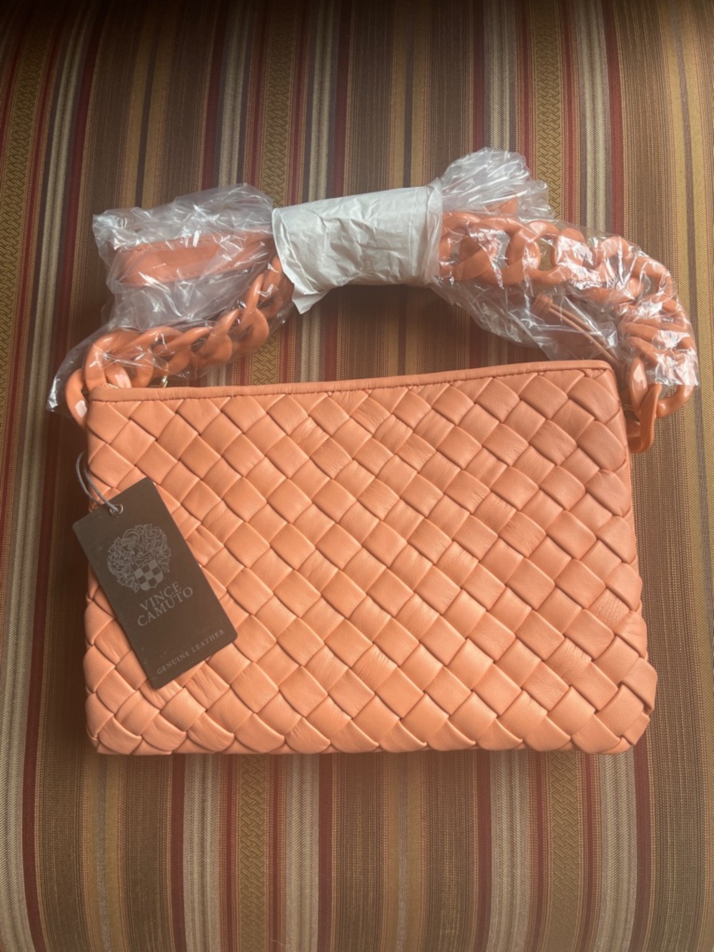 NEW VINCE CAMUTO WOVEN LEATHER CROSSBODY TOP ZIP w CHAIN ADYNA MELON w DUST BAG - Picture 4 of 16